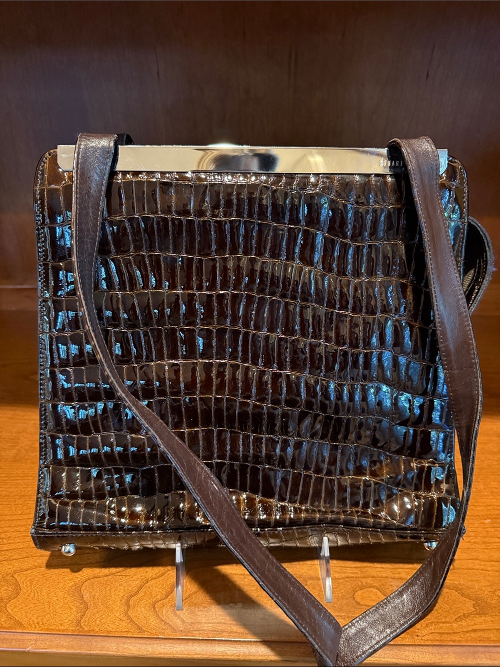 Dark Brown Croc-Embossed Shoulder Bag